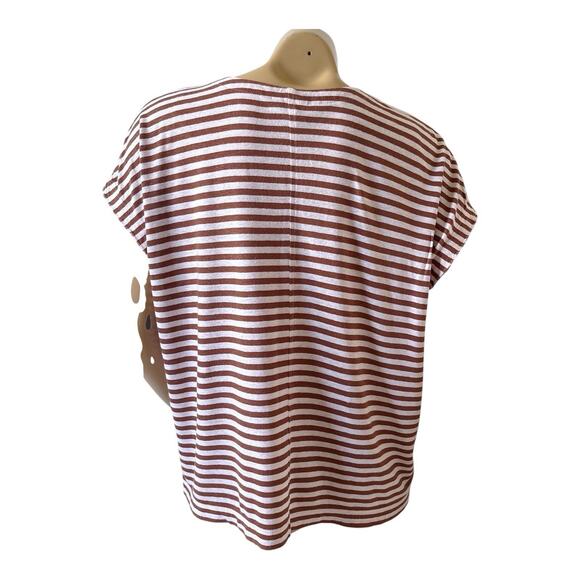J JILL Womens Size Small Short Sleeve Striped Linen Blend V Neck Shirt Top - Picture 4 of 8